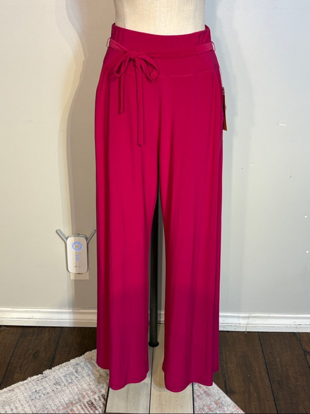 Wide-Leg Pull-On Pants with Self Tie in Fuchsia